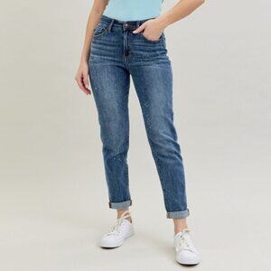 High Rise Bleach Splash Boyfriend Jeans